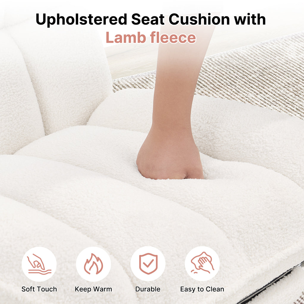 Daluvenix Office Chair, Ergonomic Extra Wide Big Desk Chair with Retractable Footrest, Height Adjustable Swivel Teddy Fleece Mid Back Home Chair with Wheels
