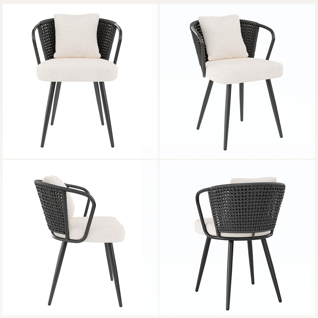 Daluvenix Rattan Dining Chairs Set of 2 Accent Chairs with Rattan Backrest & Teddy Fleece Fabric Cushion
