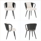 Daluvenix Rattan Dining Chairs Set of 2 Accent Chairs with Rattan Backrest & Teddy Fleece Fabric Cushion