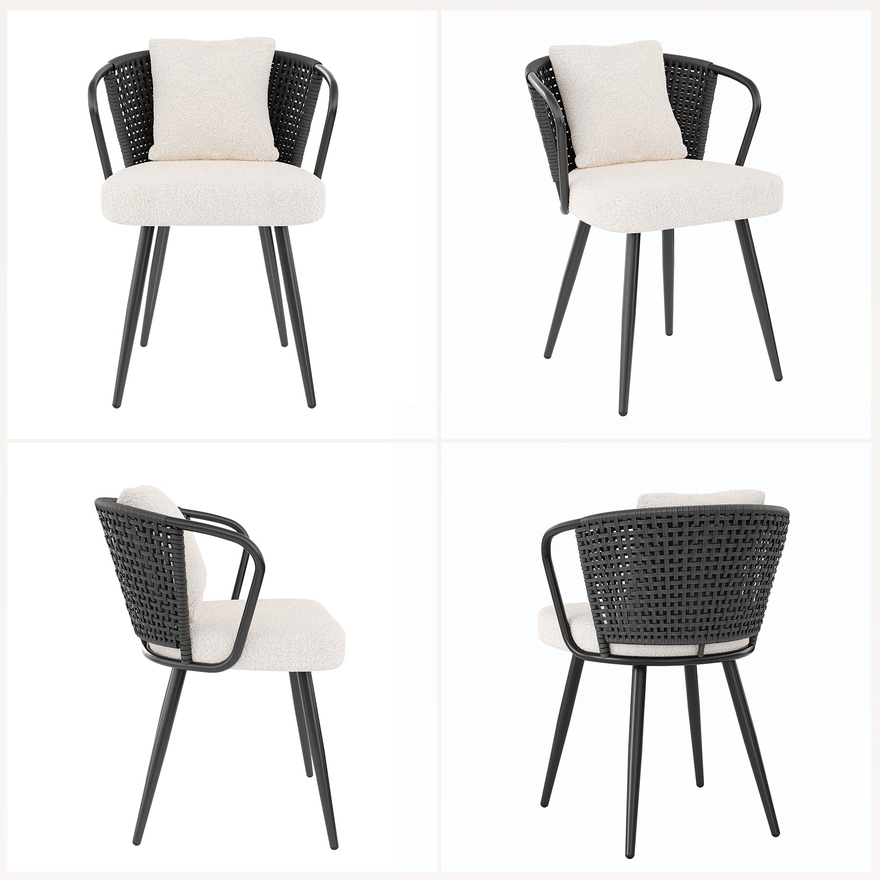 Daluvenix Rattan Dining Chairs Set of 2 Accent Chairs with Rattan Backrest & Teddy Fleece Fabric Cushion