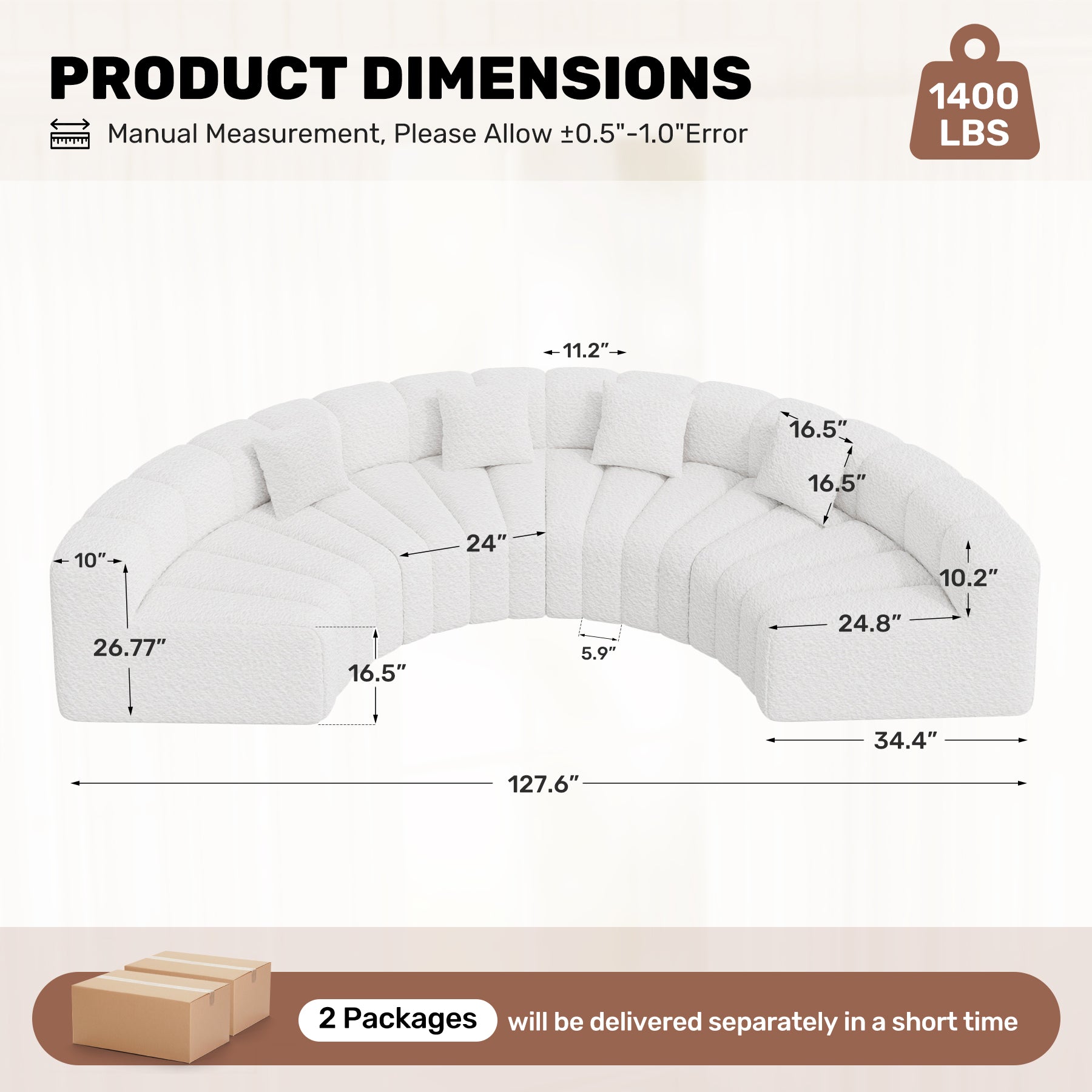 Daluvenix 128''Oversized Round Curved Sofa Modern Round Modular Sectional Sofa