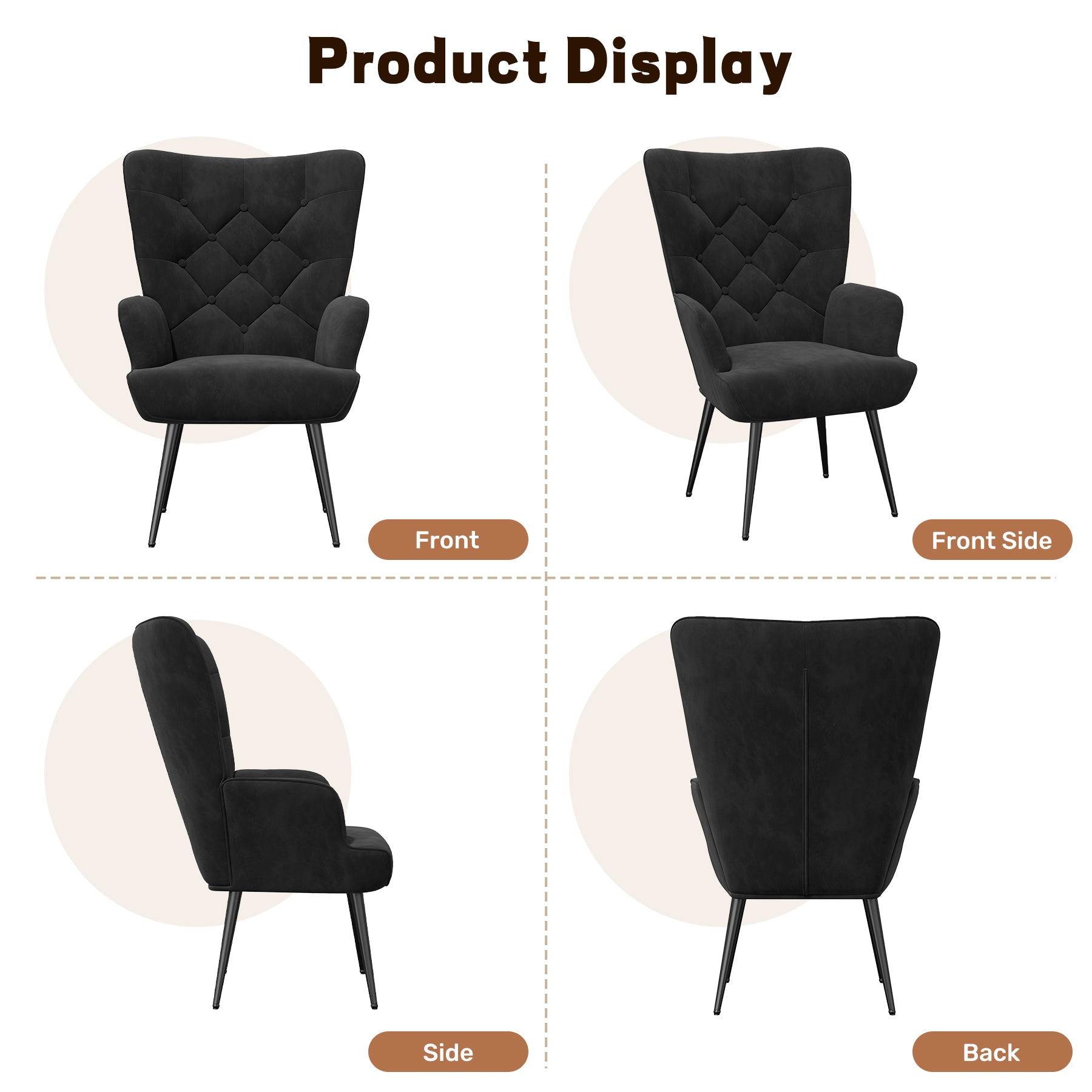 Daluvenix Adjustable Legs Accent Chair, Velvet/Leather Upholstery, High Wide Armrest & Thick Pad, 300LBS Weight Capacity Single Sofa