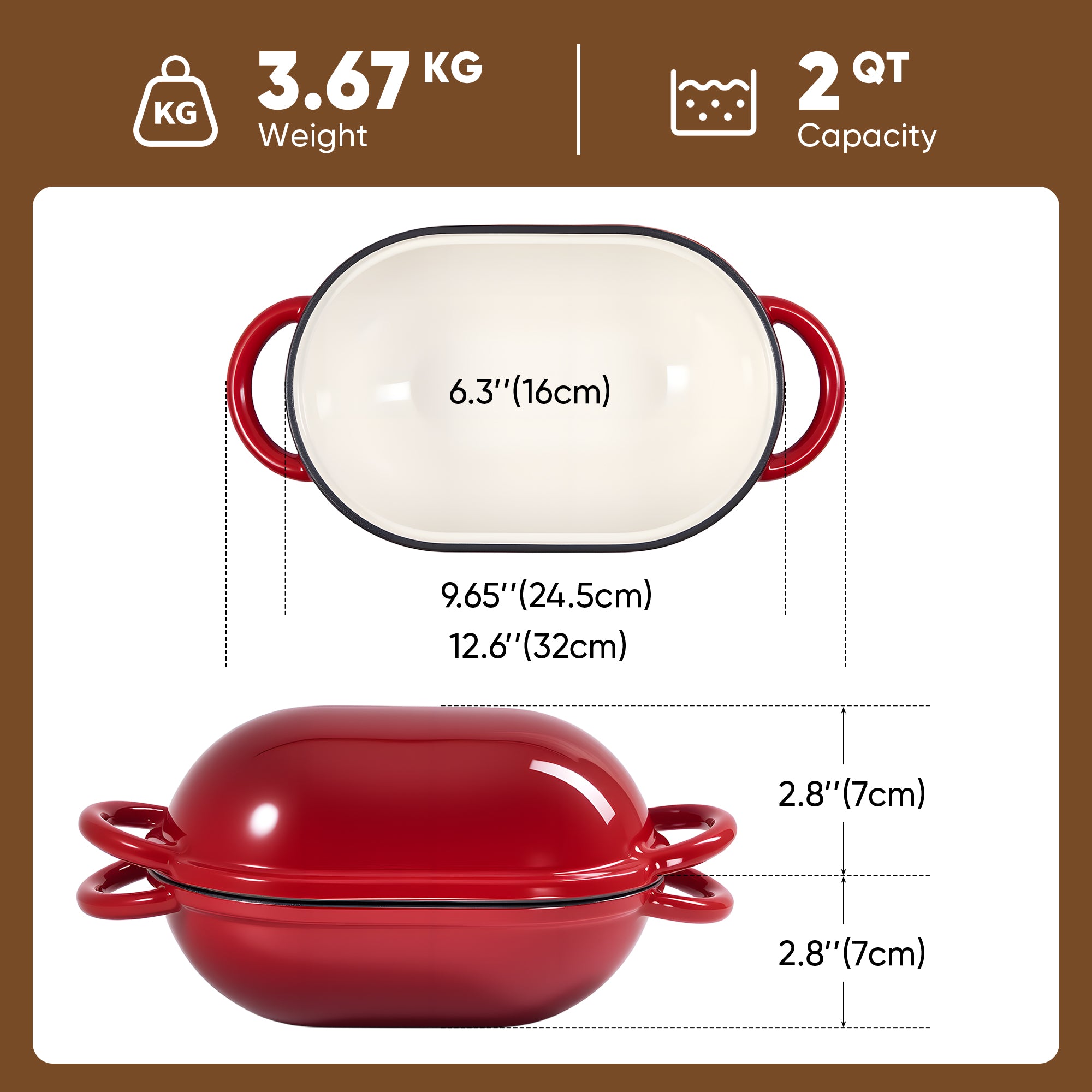 Daluvenix 2qt Dutch Oven for Bread Baking, Enameled Cast Iron Bread Oven with Lid, Non Stick