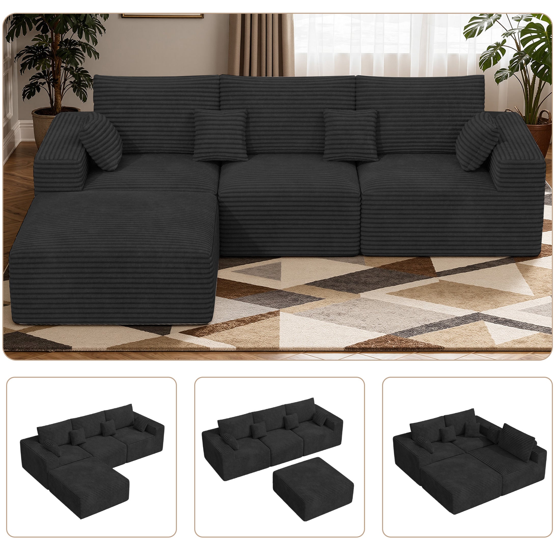 Daluvenix 113" Modern Modular Sectional Sofa L-Shaped Couch U-Shaped loud Couches Sofa Bed