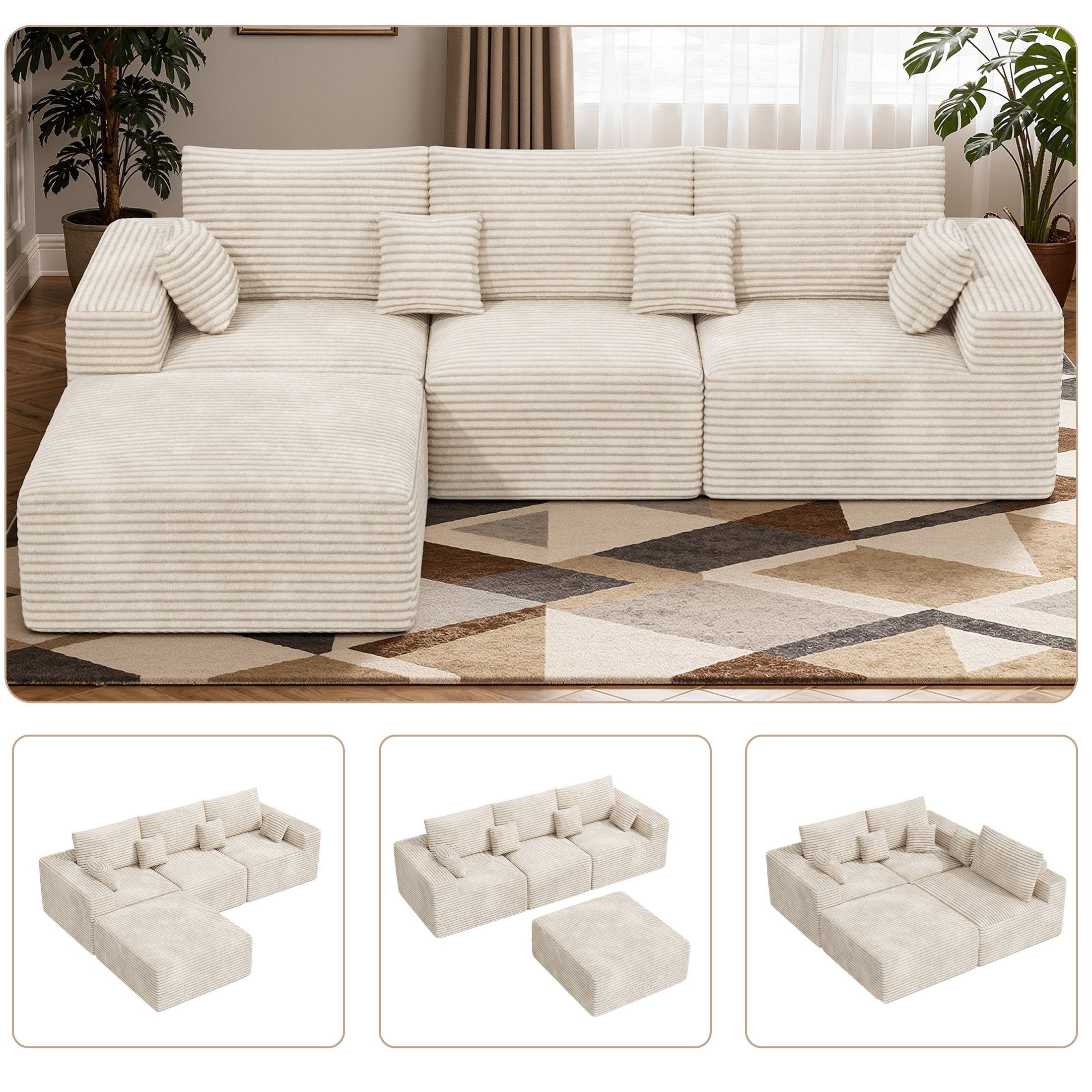 Daluvenix 113" Modern Modular Sectional Sofa L-Shaped Couch U-Shaped loud Couches Sofa Bed