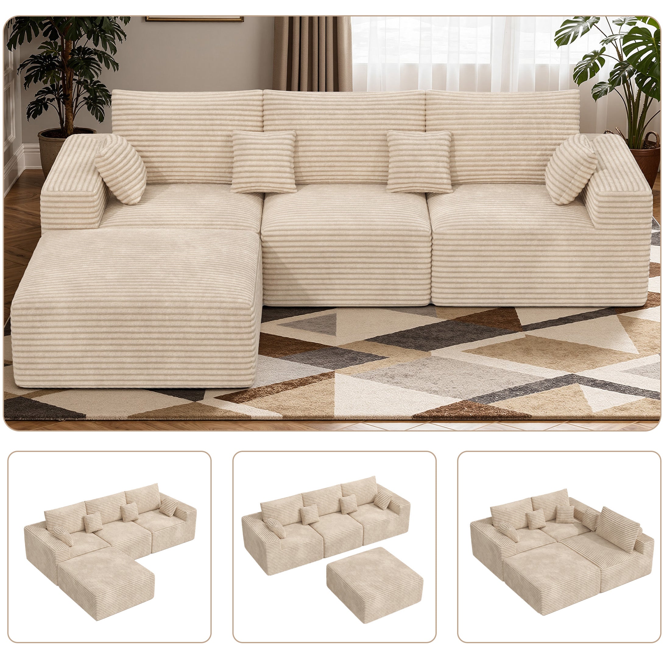 Daluvenix 113" Modern Modular Sectional Sofa L-Shaped Couch U-Shaped loud Couches Sofa Bed