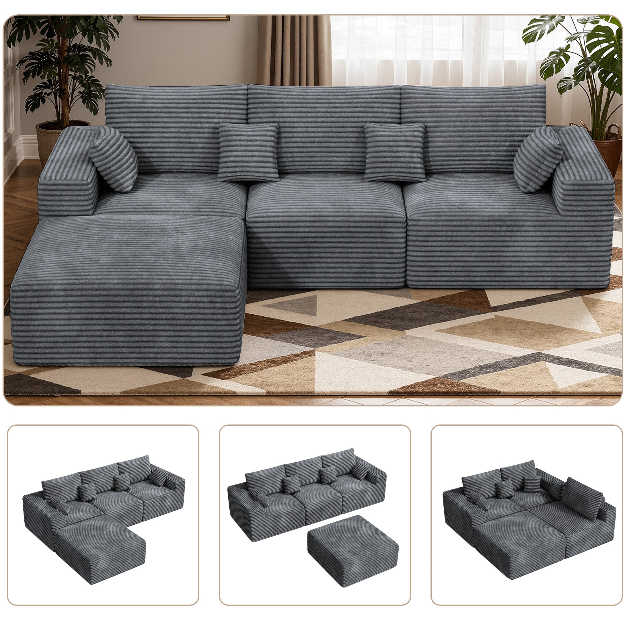 Daluvenix 113" Modern Modular Sectional Sofa L-Shaped Couch U-Shaped loud Couches Sofa Bed